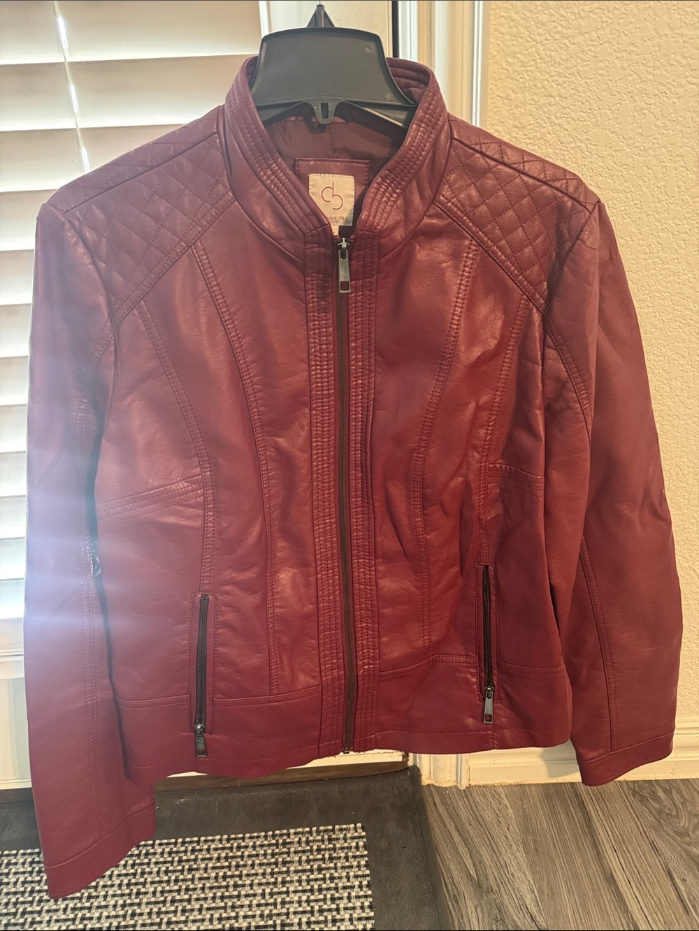 CB casual Burgundy Quilted Faux Leather Jacket